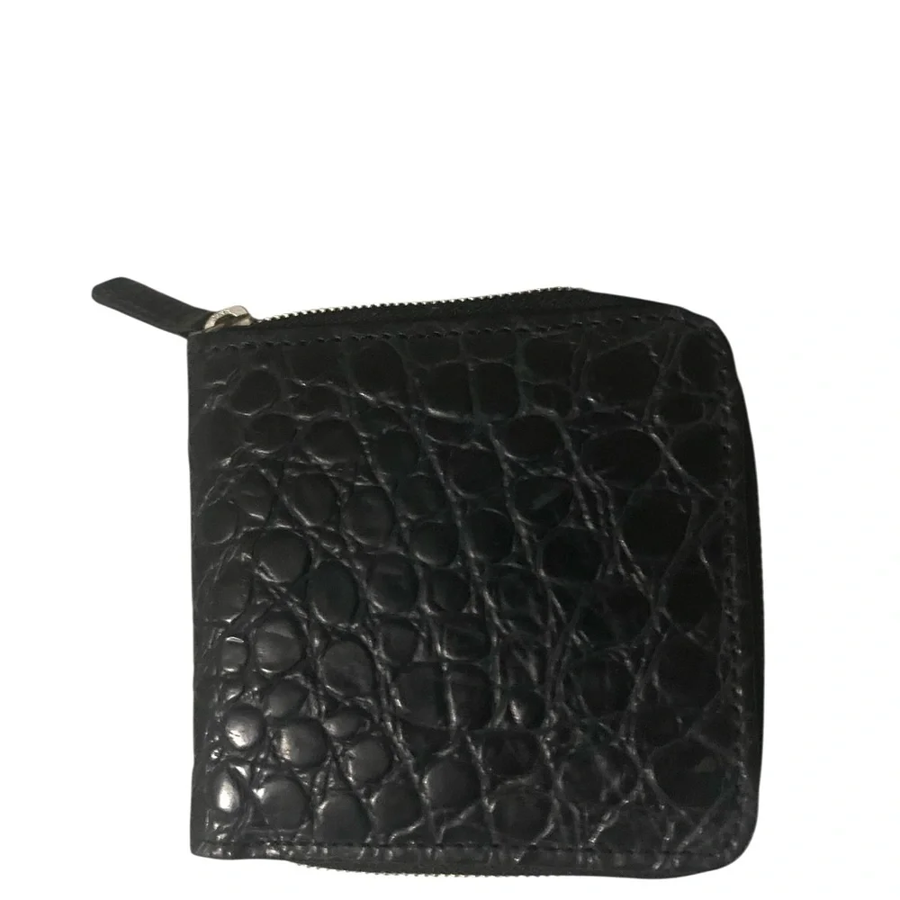 Unbranded Black Heavy Genuine Leather Crocodile Embossed Zip Around Wallet